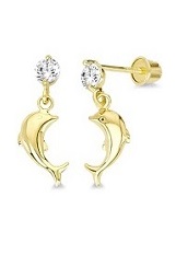 small lovely tiny dolphin cubic zirconia screw back baby earrings